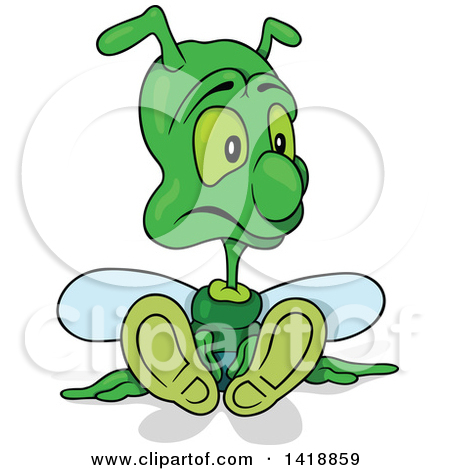 Clipart of a Cartoon Green Bee or Bug Sitting on the Ground - Royalty Free Vector Illustration by dero