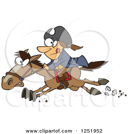 Clipart of a Cartoon Paul Revere Riding a Horse - Royalty Free Vector Illustration by Ron Leishman