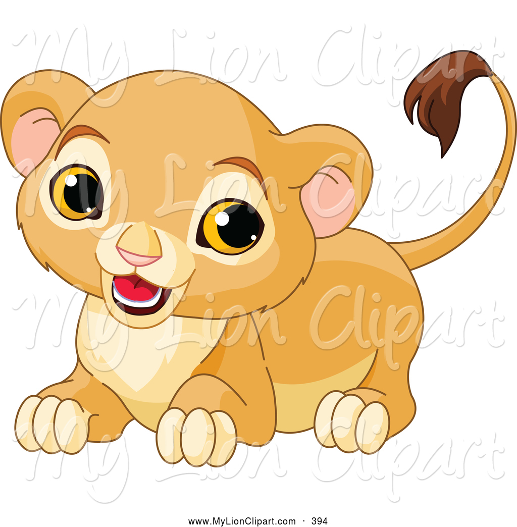 Clipart of a Cute Lion Cub Crouching and Looking Left