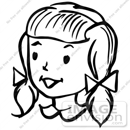 Clipart Of A Happy Retro Girl - Girl Clipart Black And White