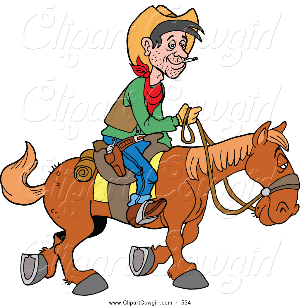 Clipart of a Horseback Cowboy - Clipart Cowboy