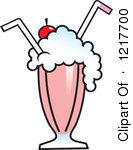 Clipart Of A Strawberry Milkshake With Two Straws Royalty Free Vector Illustration by Johnny Sajem