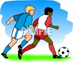 Clipart Picture Two Men Competing For A Soccer Ball