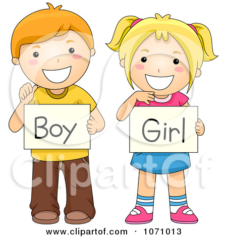 Boy and girl cartoon holding 
