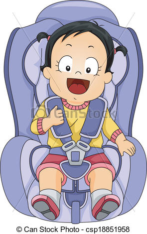 Clipart Vector Of Baby Girl C - Car Seat Clip Art