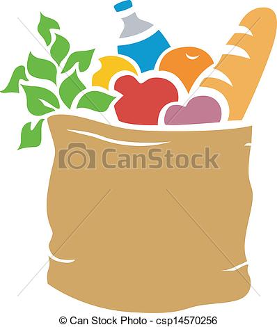 Clipart Vector Of Groceries Stencil Illustration Of Grocery Bag Full