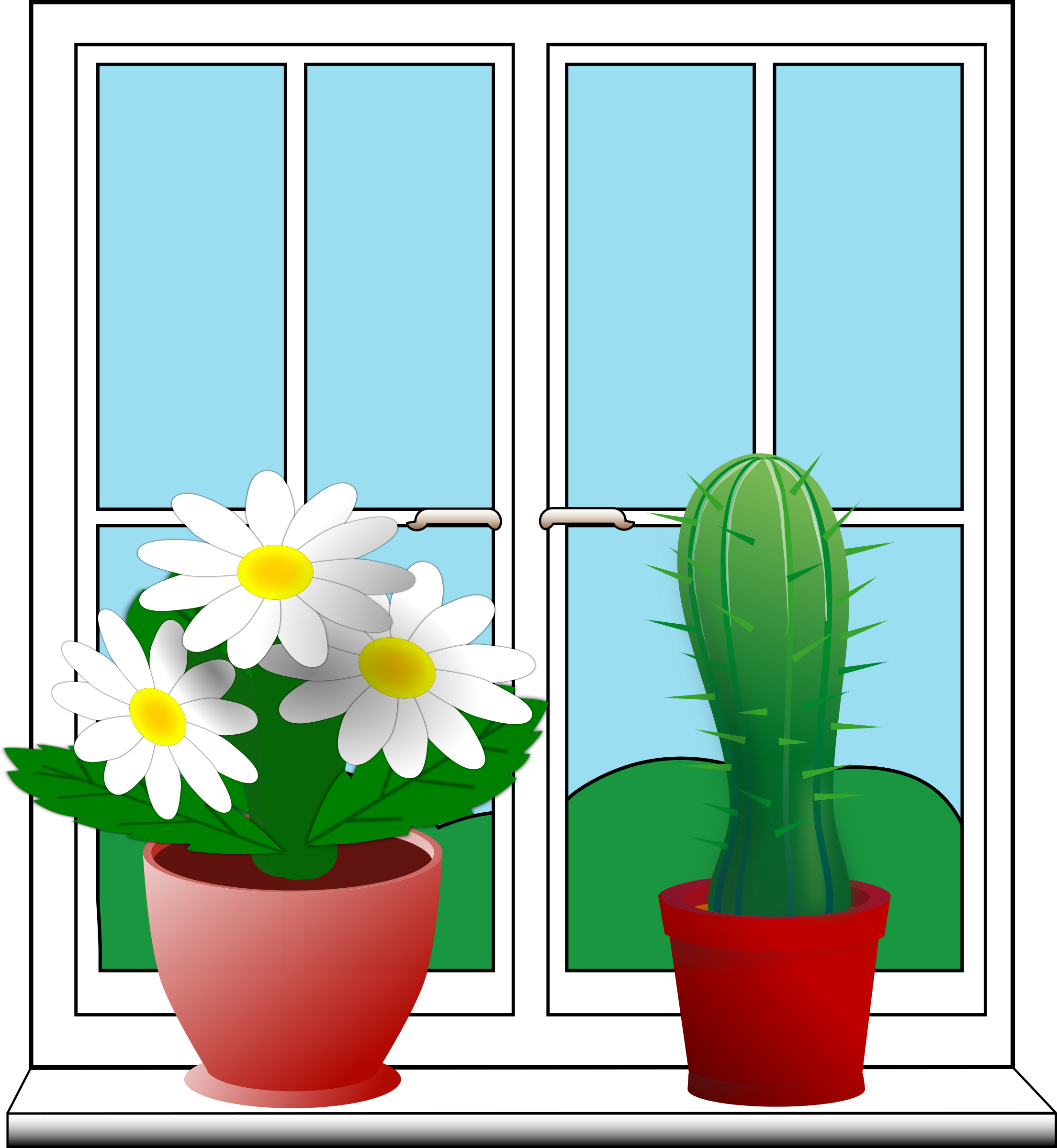 Clipart window with potted . - Clipart Windows