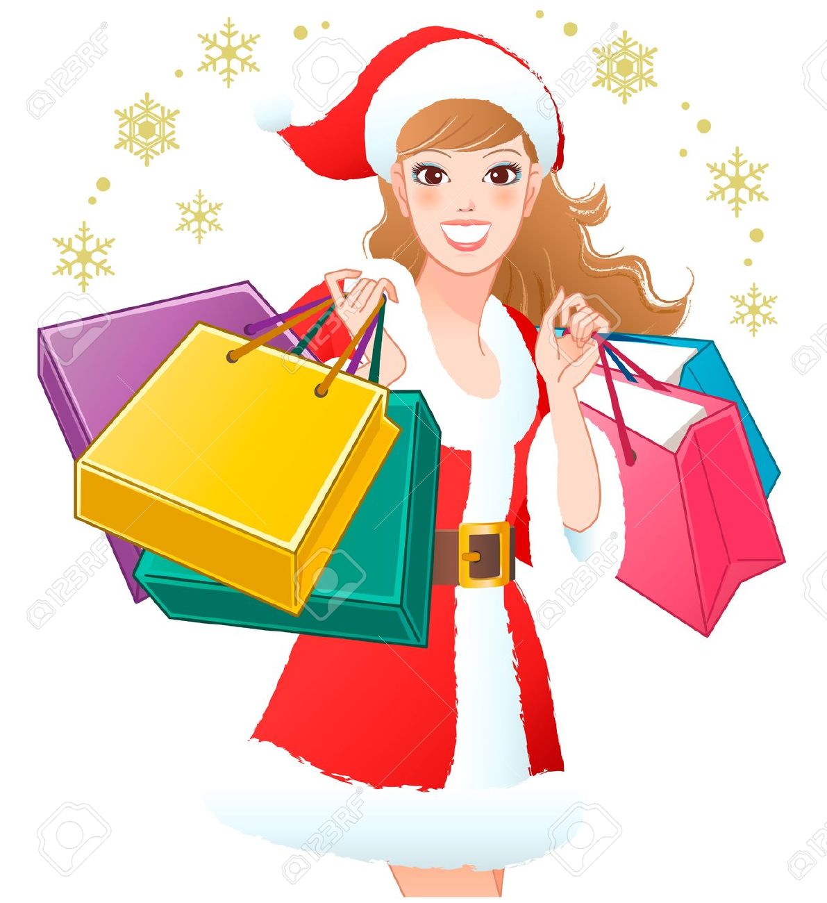Close-up Santa Girl shopping  - Christmas Shopping Clipart