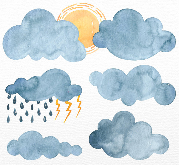 Watercolor Clouds Clipart, Clouds Clipart, Watercolor clipart, clip art, 9  PNG files, Sun, Rain, Logo, Personal and Commercial Use from  PassionPNGcreation ClipartLook.com 