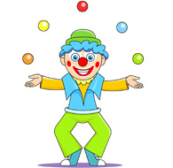 clown juggling balls in air.  - Juggler Clipart