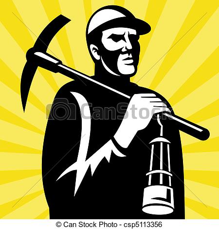 ... Coal miner with pickax and lamp - illustration of a Coal.