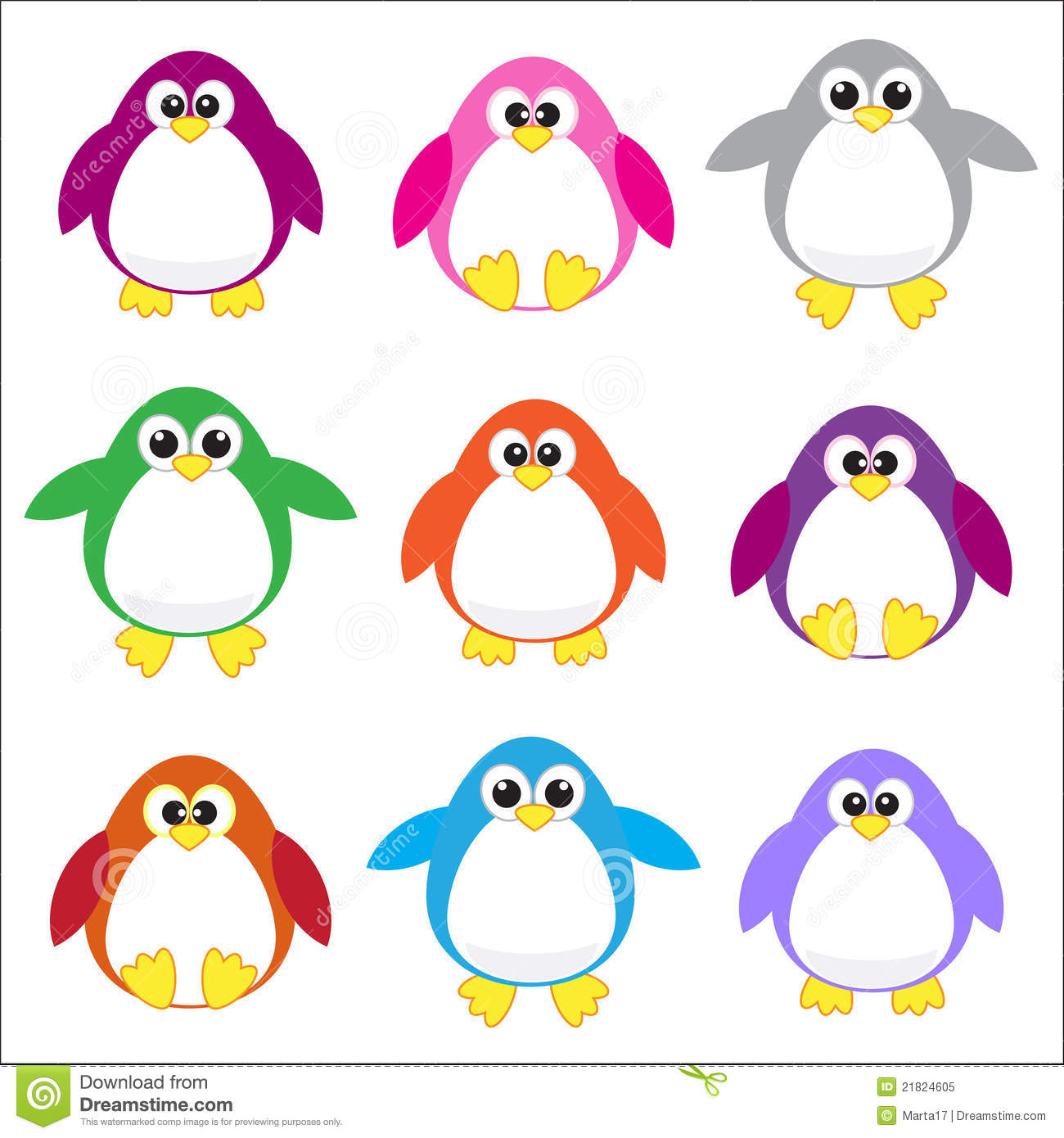 Color penguins clip art