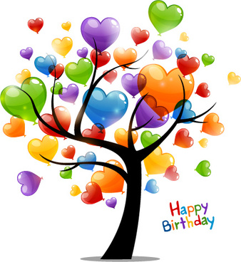 colored heart tree happy birt - Free Happy Birthday Clipart Graphics