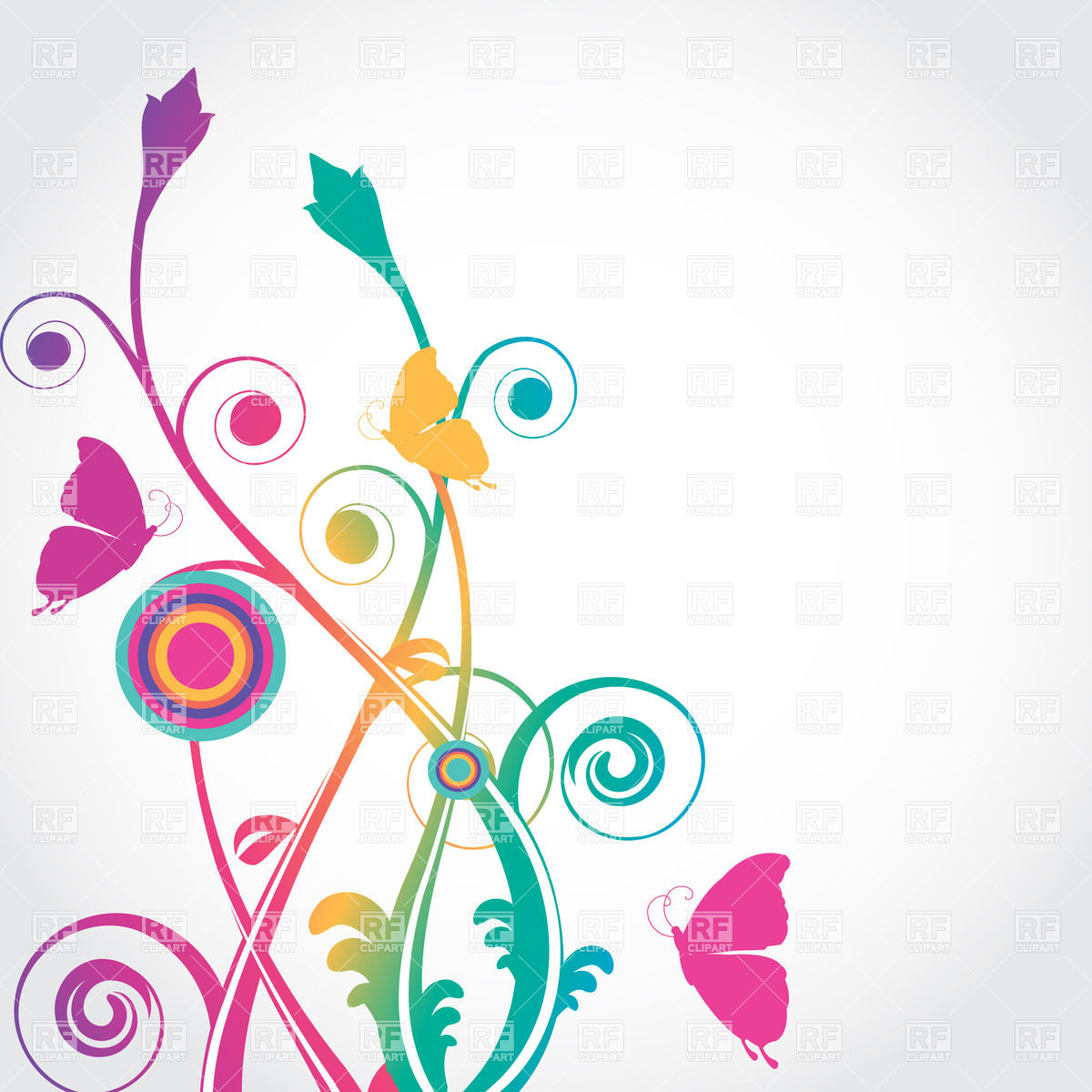 Colorful Abstract Floral Pattern With Butterflies Plants And Animals