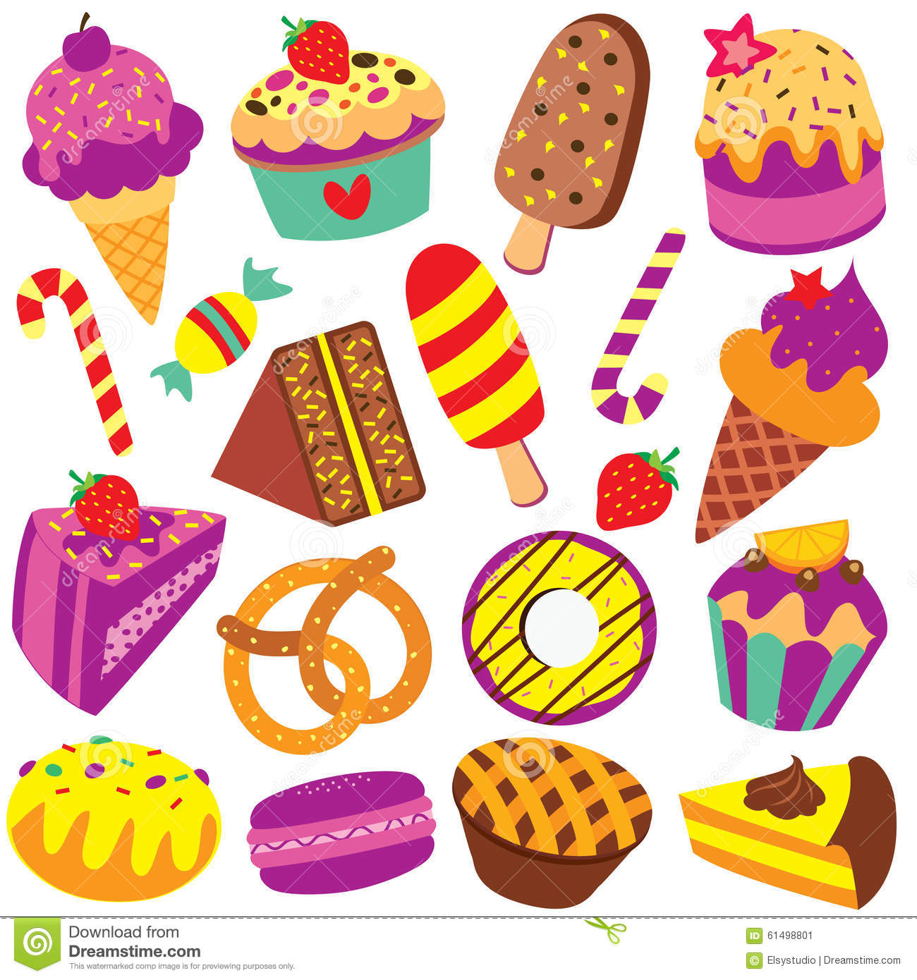 Colorful desserts clip art set