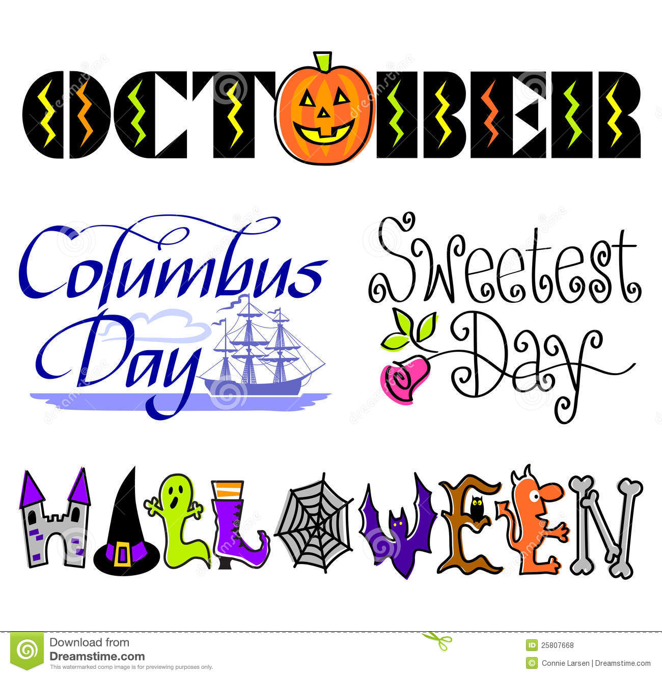 Columbus Day. October Events Clip Art Set/ .