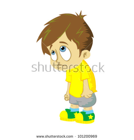 comic illustration of sad boy isolated on white background