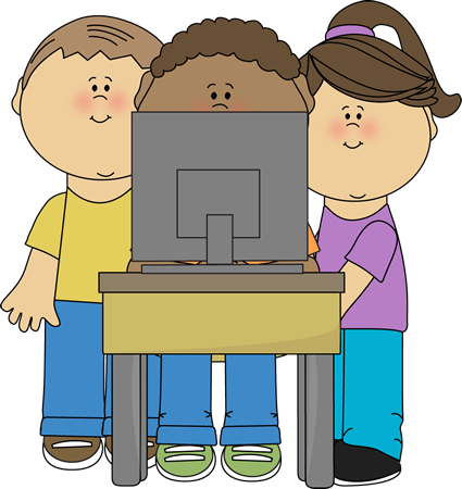 Computer Clip Art Image Group Of School Kids Using A School Computer