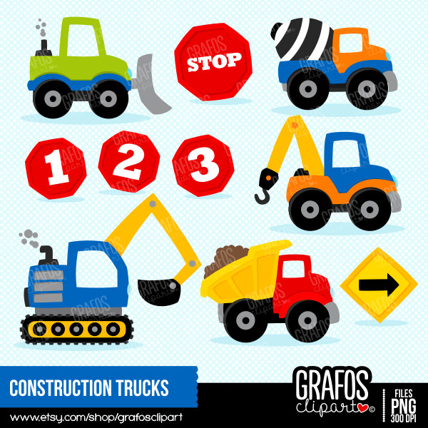 CONSTRUCTION TRUCKS - Digital Clipart Set, Construction Clipart, Construction Signs Clipart, Construction Trucks Clipart.