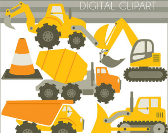 Construction Vehicles Clipart -Personal and Limited Commercial- Bulldozer, Cement Truck, Construction, Dump Truck Clip Art