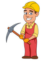construction worker wearing hard hat holding pickaxe. Size: 62 Kb