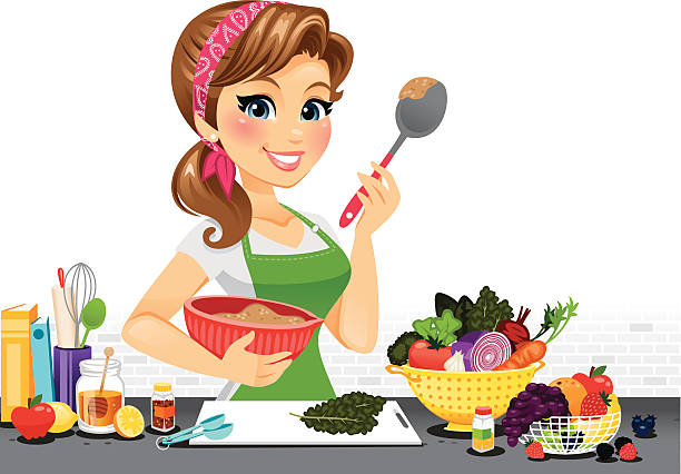 Girl in Kitchen vector art illustration
