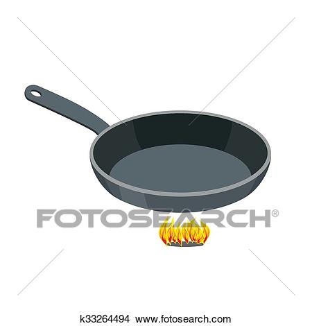 Clipart - Pan on white background. Empty Iron frying pan on high heat.  Kitchen
