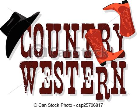 Country Western Vector Clip Artby Aleutie0/61; Country Western banner with Stetson hat and cowboy boots,.