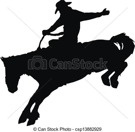 ... Cowboy riding horse at rodeo. - Vector silhouette of cowboy.