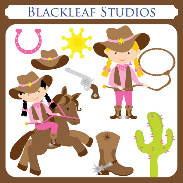 CowGirl Clipart Set Digital Images Downloads by HappyDesignCo