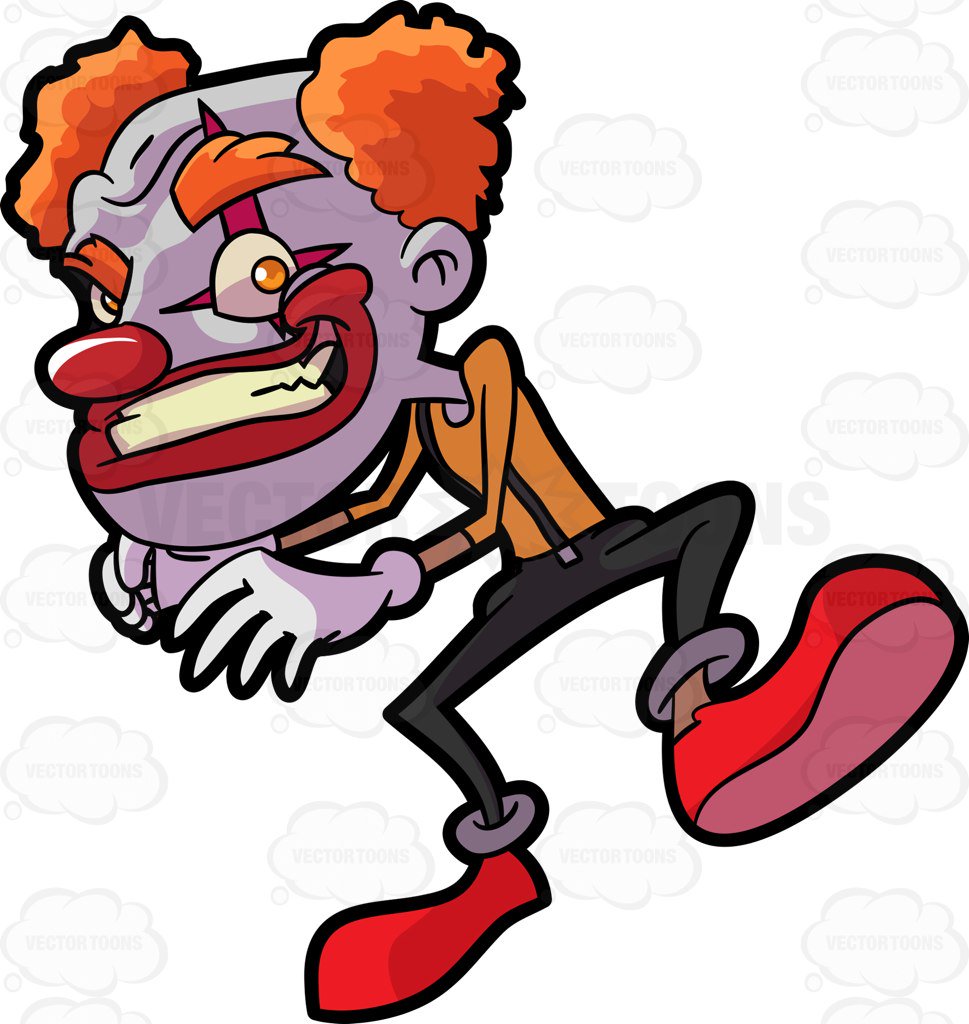 A creepy clown with orange hair