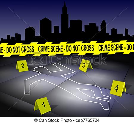 ... Crime scene in a city - A body outline drawn on a footpath.