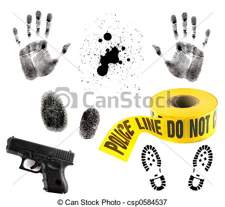 Criminal Robber Burglar Kidnapper Clipartby leremy24/4,033; Multiple Crime Elements on White - Crime Scene Items: Blood.