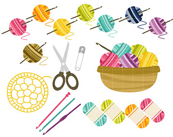 Crochet Fun Digital Clip Art for Scrapbooking Card Making Cupcake Toppers Paper Crafts