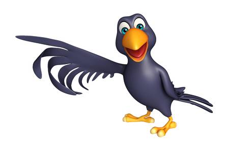 3d rendered illustration of pointing Crow cartoon character