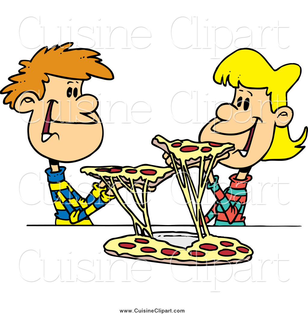 Cuisine Clipart Of A Young Couple Sharing Pizza By Ron Leishman