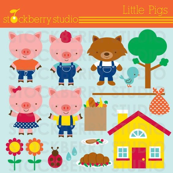 Cupcake toppers clipart - 3 little pigs party / festa dos 3 porquinhos