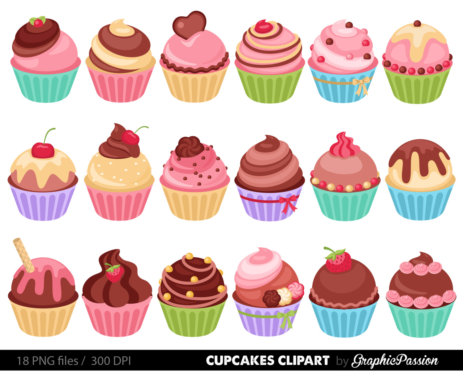 Assorted Cupcakes Clip Art, C