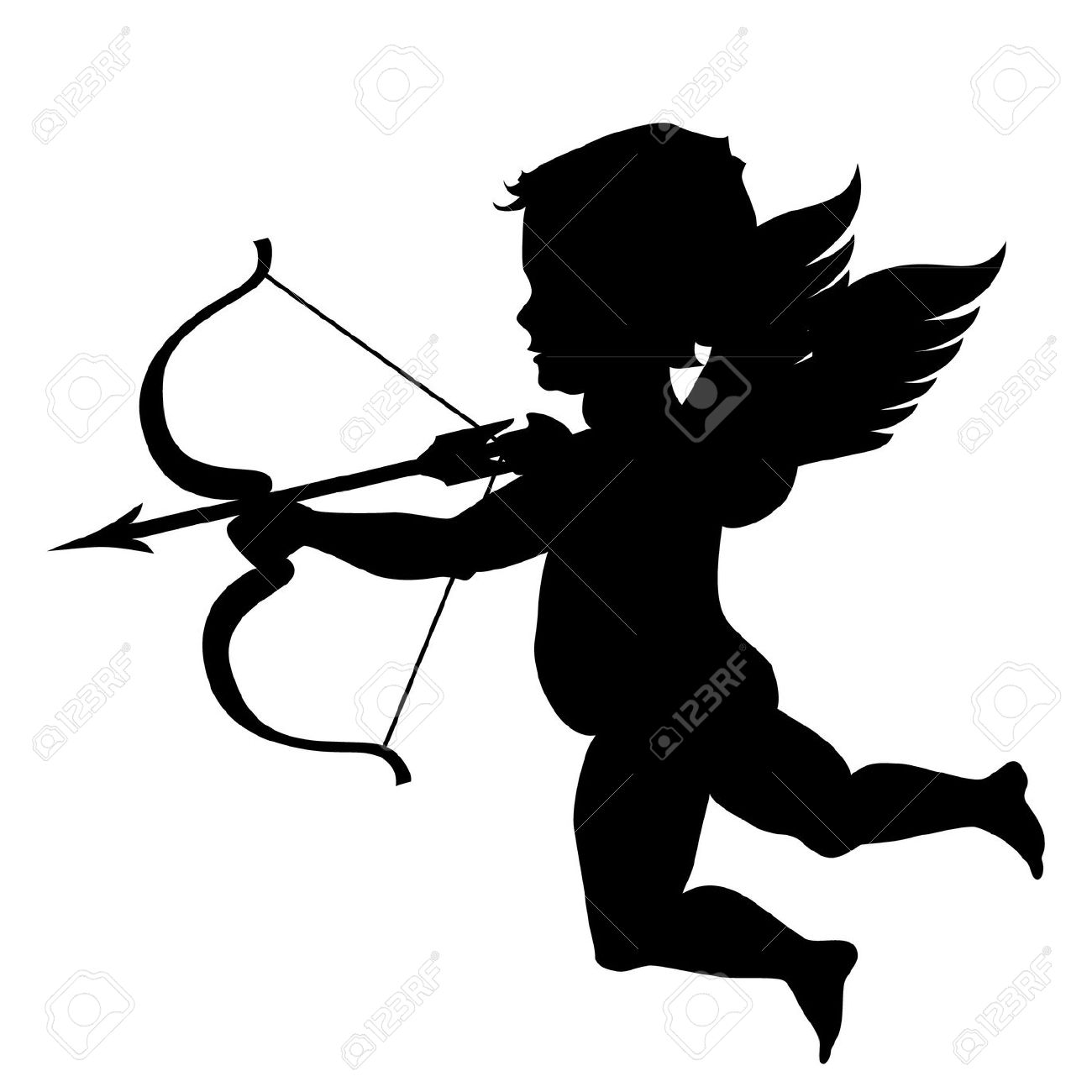 cupid: vector cupid black silhouette isolated on white