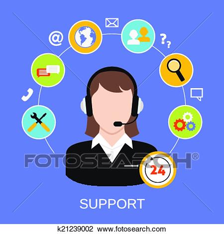 24h online worldwide available customer support helpdesk woman operator  service concept vector illustration