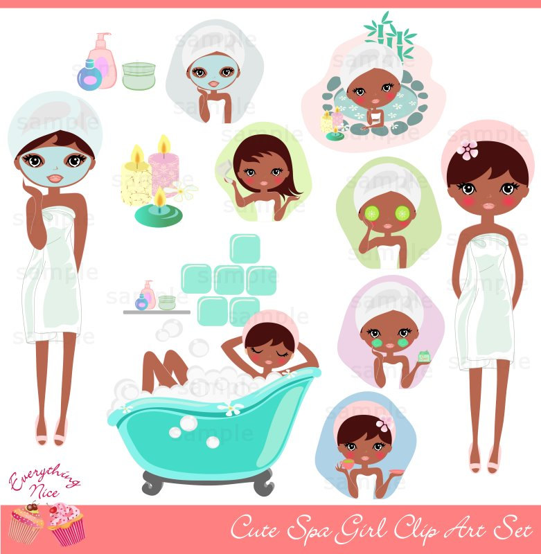 Cute Afro Girl Spa Clip Art Set By 1everythingnice On Etsy