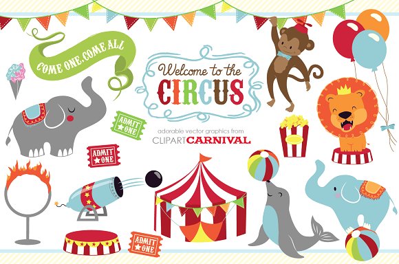 Cute baby circus animals clip art - Illustrations