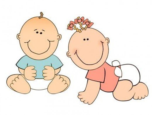 Cute baby clip art graphic, boy baby crawling and girl baby sitting