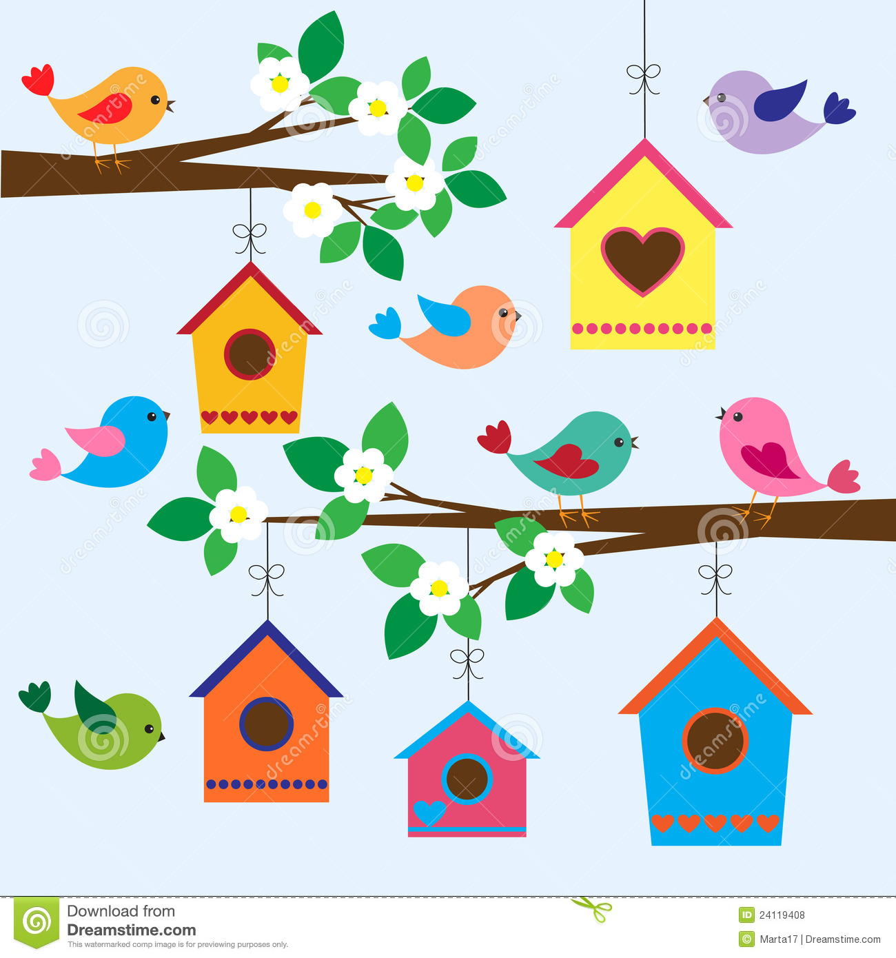 Birds and Birdhouses Clipart 