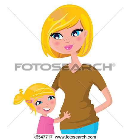 Cute blond mother and daughter isolated on white