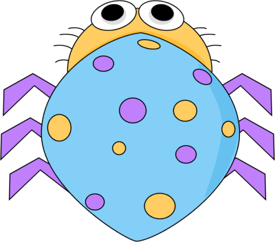 Cute Bug Clip Art Image - cute blue bug with purple legs and a yellow head with big eyes.