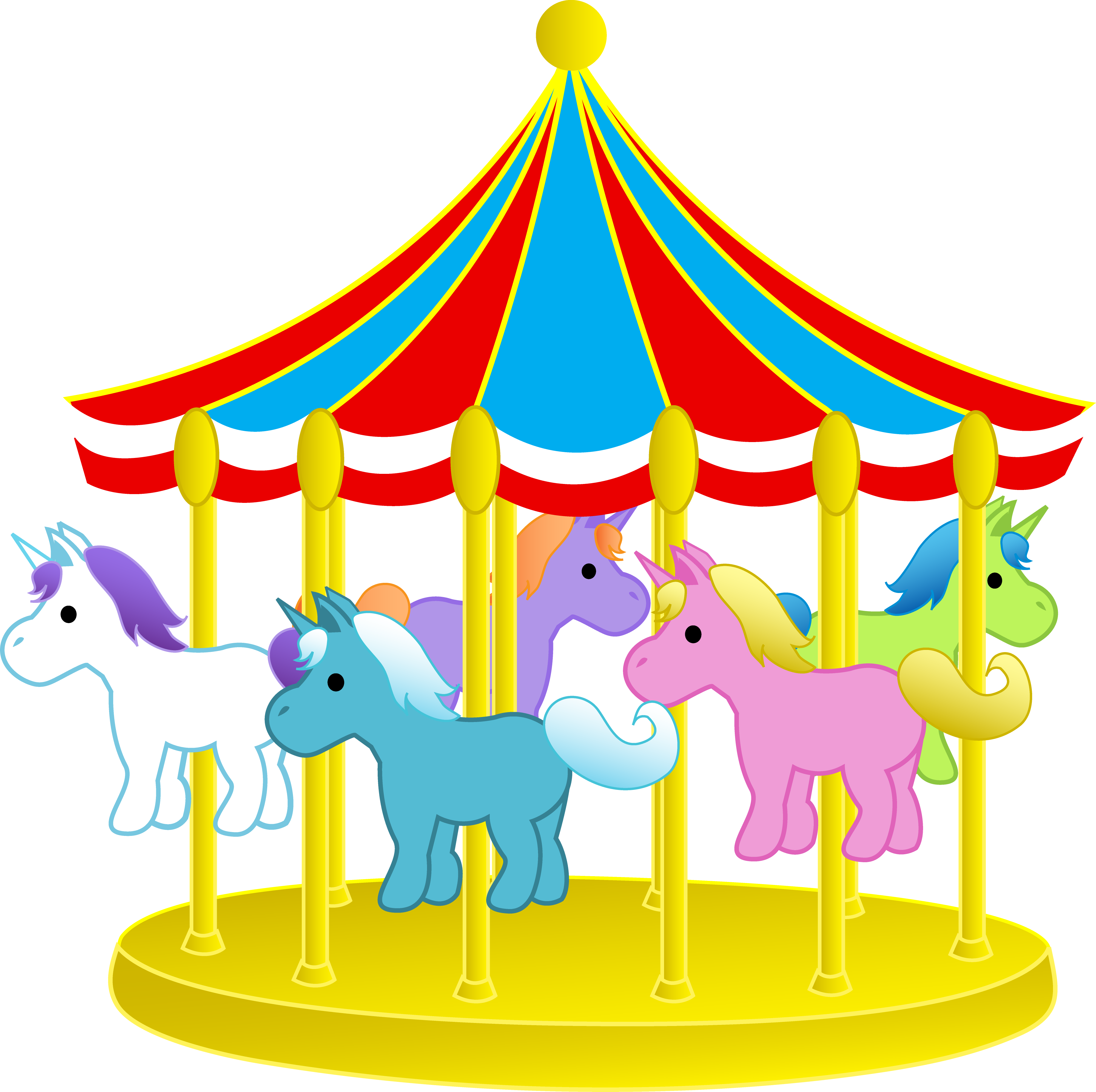 Cute Carnival Carousel With Ponies - Free Clip Art. Amusement Park Clip Art - Clipart