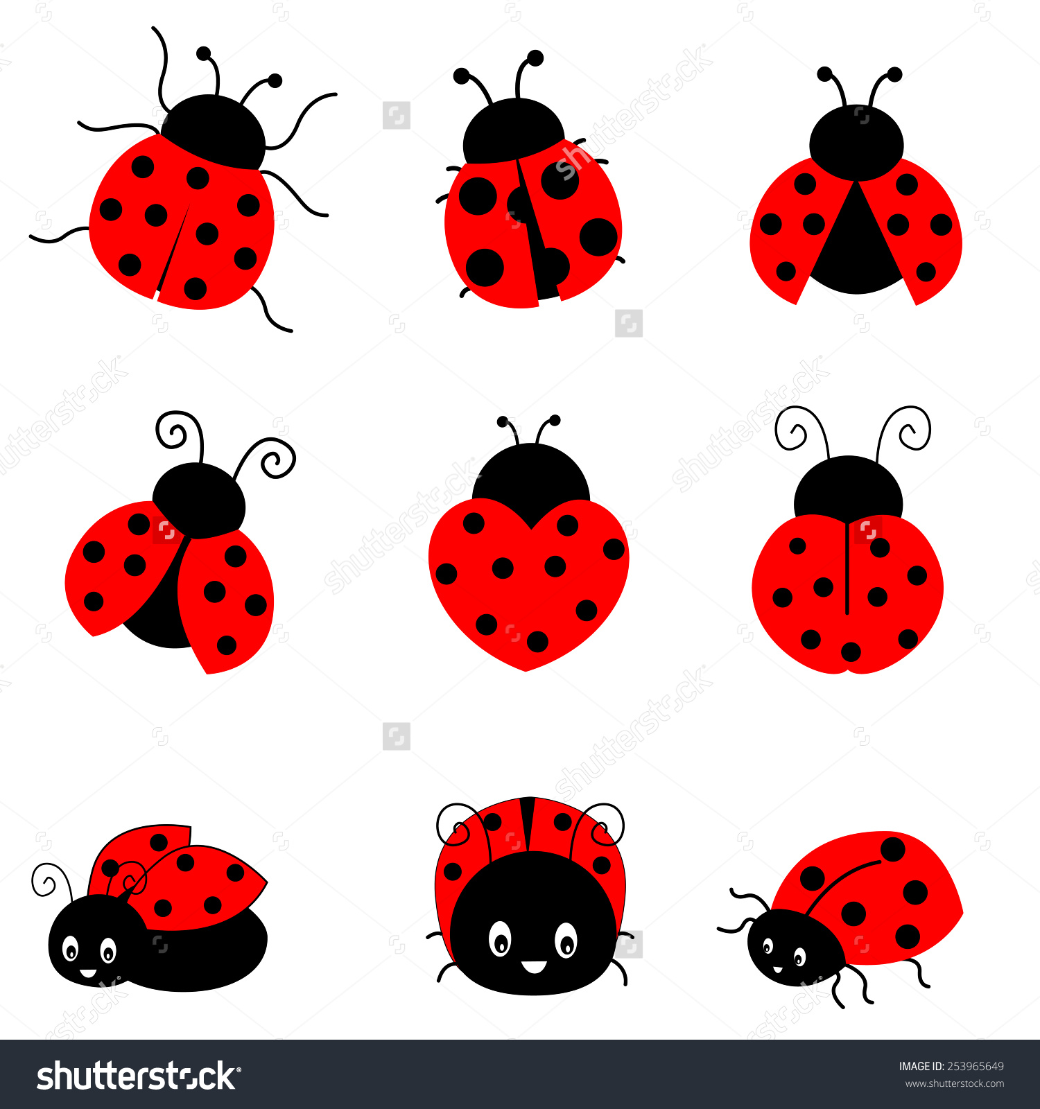 Cute colorful ladybugs clip art collection isolated on white background