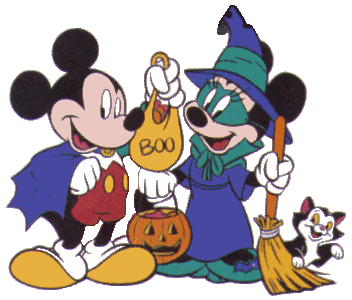 Cute Disney Mickey and Minnie Mouse Halloween Costume Clipart: Mickey Mouse is a vampire and