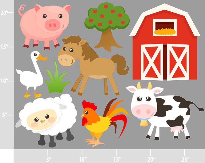 Cute Farm Animals - BUY 2 GET 1 FREE - Digital Clip Art - Personal and